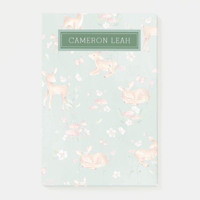 Cute Watercolor Hjort Mönster Post-it Block (Framsida)