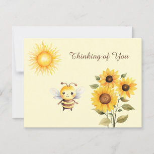 Cute Watercolor honey Bee and Solros Vykort