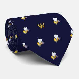 Cute Watercolor Honungsbi Monogram Inledande blått Slips