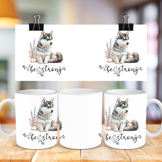 Cute Watercolor Husky är stark kalligrafi Kaffemugg (Skapare uppladdad)