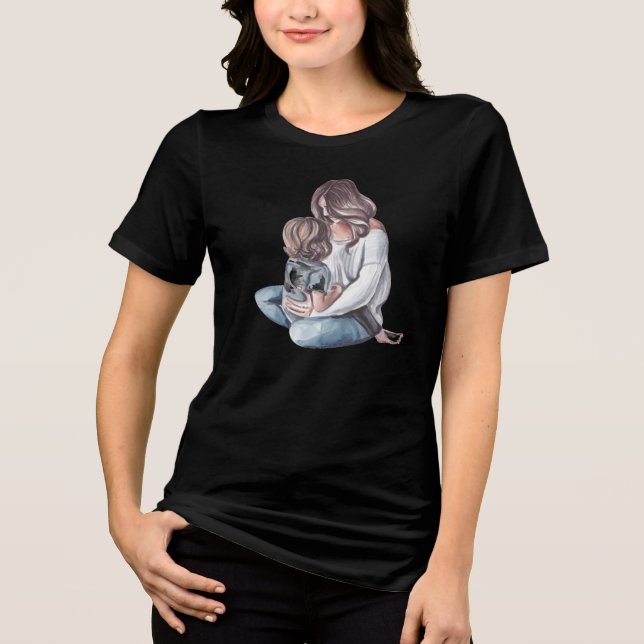 Cute Watercolor i mamma laps T Shirt (Framsida)