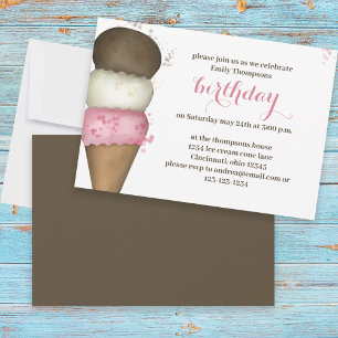 Cute Watercolor Ice Cream Cone Födelsedagsfest Inbjudningar