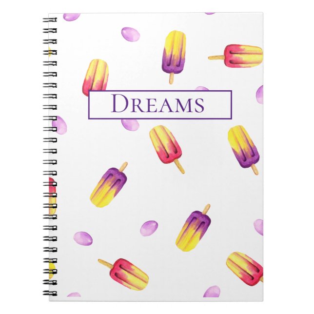 Cute Watercolor Ice Creams Notebook Anteckningsbok (Framsidan)