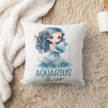 Cute Watercolor Illustration Aquarius Zodiac Namn