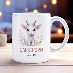 Cute Watercolor Illustration Capricorn Zodiac Namn Kaffemugg