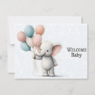 Cute Watercolor Illustration of a Baby Elephant Vykort