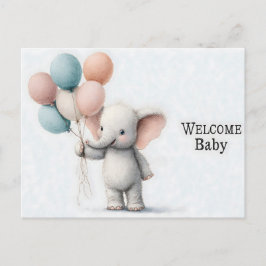 Cute Watercolor Illustration of a Baby Elephant Vykort