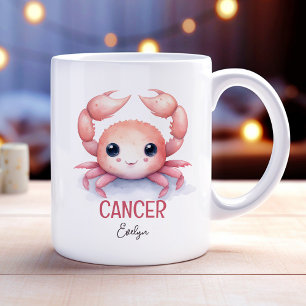 Cute Watercolor Illustration of Cancer Zodiac Namn Kaffemugg