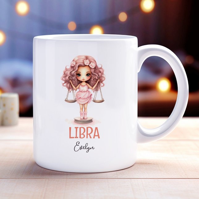 Cute Watercolor Illustration of Libra Zodiac Namn Kaffemugg (Cute Watercolor Illustration of Libra Zodiac Name Coffee Mug)