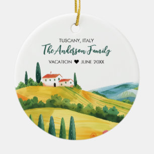 Cute Watercolor Illustration of Toskana Italien Julgransprydnad Keramik
