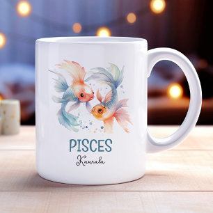 Cute Watercolor Illustration Pisces Zodiac Namn Kaffemugg
