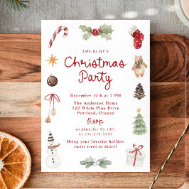 Cute Watercolor Illustrations Christmas Party Inbjudningar