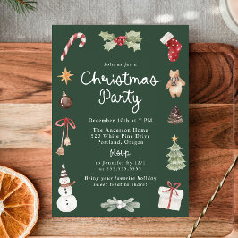 Cute Watercolor Illustrations Christmas Party Inbjudningar