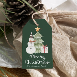 Cute Watercolor Illustrations Green Christmas Presentetikett