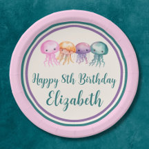 Cute Watercolor Jellyfish under Sea Birthday