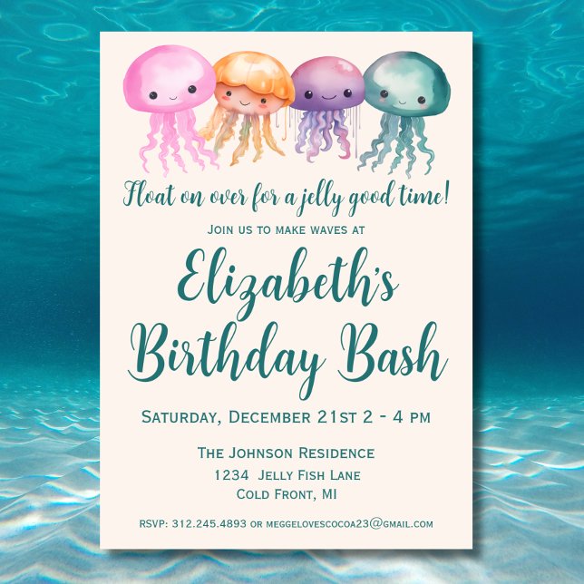 Cute Watercolor Jellyfish under Sea Birthday Inbjudningar (Skapare uppladdad)