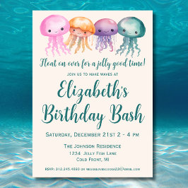 Cute Watercolor Jellyfish under Sea Birthday Inbjudningar