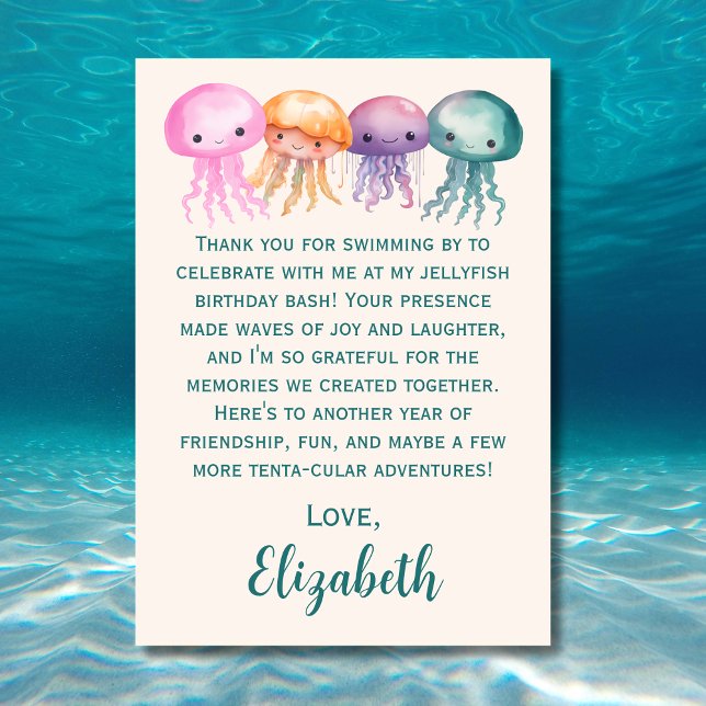 Cute Watercolor Jellyfish under Sea Birthday Tack Kort (Skapare uppladdad)