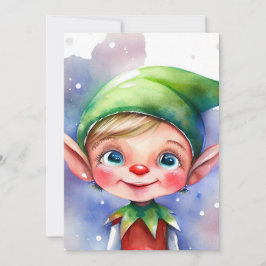 Cute Watercolor-jul Elf med lång Öron Julkort