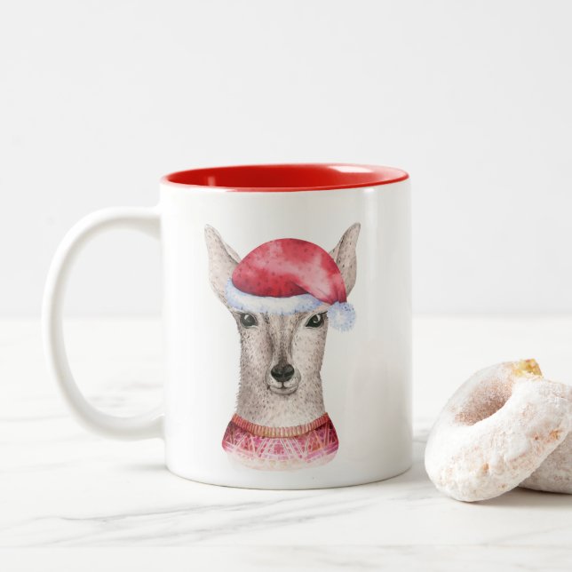 Cute Watercolor jul Hjort Mugg (Med munk)