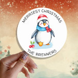 Cute Watercolor jul Penguin Personlig Runt Klistermärke<br><div class="desc">Tvätta vattenfärgssegeldekaler. Lägg till en söt festiativ beröring leksak i våra julkortskuvert eller presentsäckar. Lägg till din anpassningsbar Julhälsningar och familjens namn i personaliseringsområdet.</div>