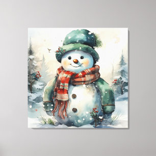 Cute Watercolor jul Snögubbe Canvastryck