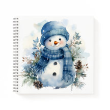 Cute Watercolor Julafton Snögubbe med blå scarf