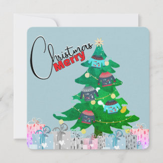 Cute Watercolor Julgran God jul Julkort