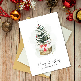 Cute Watercolor Julgran - minimala jul Julkort
