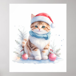Cute Watercolor-julklapp i Santa Hat Poster