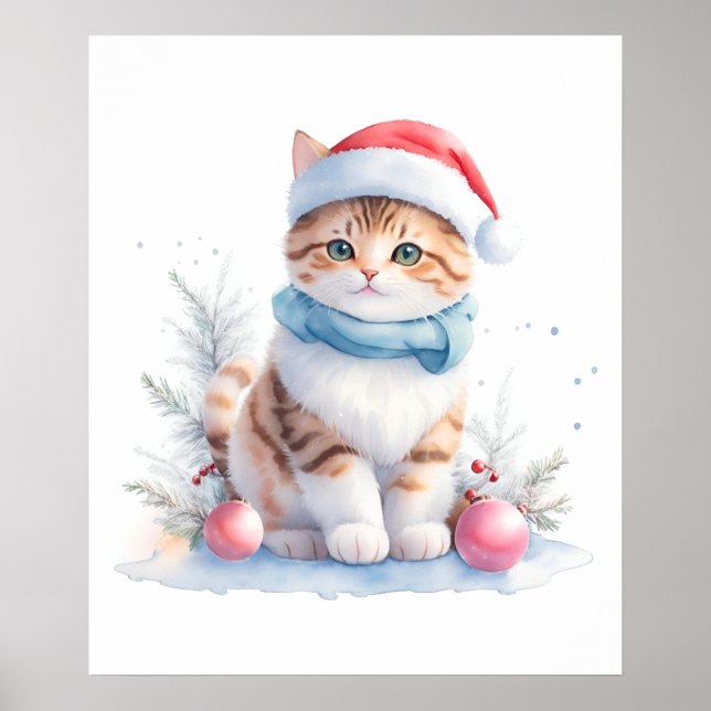 Cute Watercolor-julklapp i Santa Hat Poster (Framsidan)