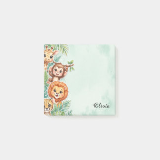 Cute Watercolor Jungle Friends Custom Sticky Notes Post-it Block