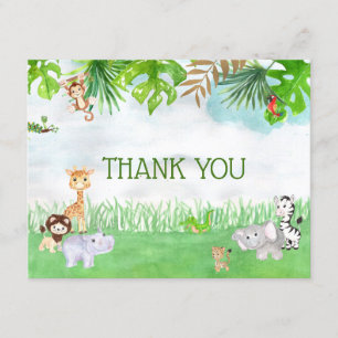 Cute Watercolor Jungle Safari Animals, Tack Inbjudningar