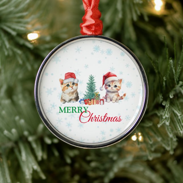 Cute Watercolor kattunge Santa Santa party C Julgransprydnad Metall (Träd)
