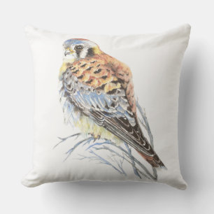 Cute Watercolor Kestrel Sparrow Hawk Bird Kudde