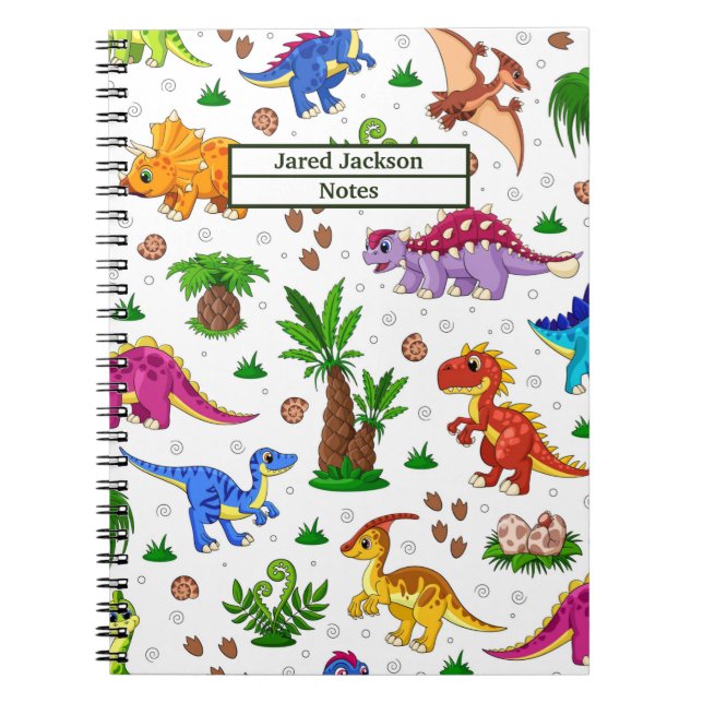 Cute Watercolor Kids' Mönster Dinosaur Anteckningsbok (Framsidan)
