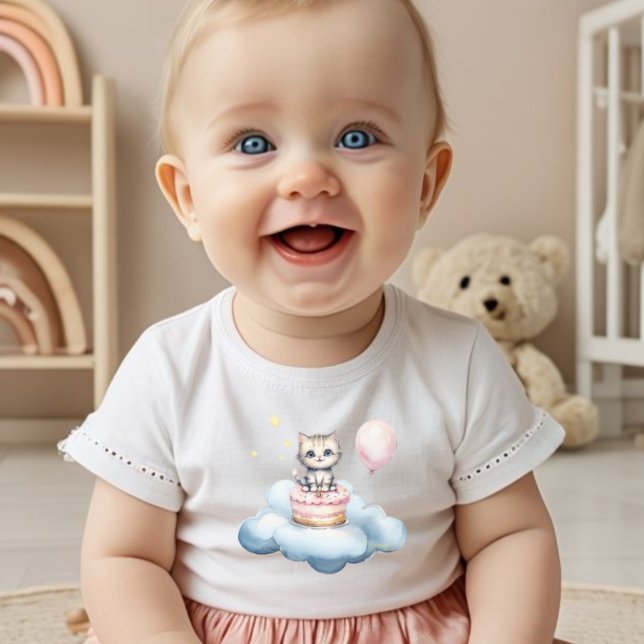 Cute watercolor Kitten Birthday baby T-Shirt (Skapare uppladdad)