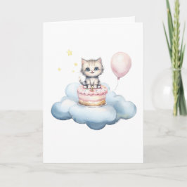 Cute watercolor Kitten Birthday Card Kort