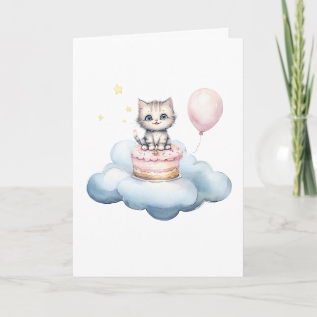 Cute watercolor Kitten Birthday Card Kort (Framsida)
