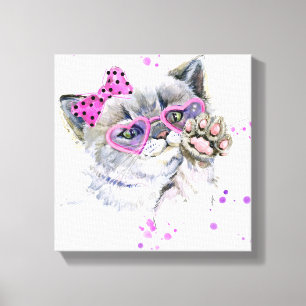 Cute Watercolor Kitten Canvastryck