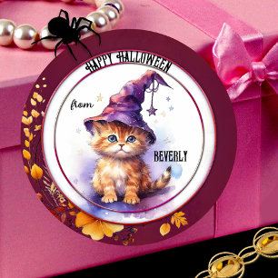 Cute Watercolor Kitten Happy halloween Sticker Fyrkantigt Klistermärke