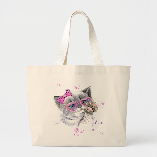 Cute Watercolor Kitten Jumbo Tygkasse (Framsidan)
