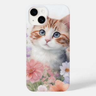 Cute Watercolor Kitten med Blommigt