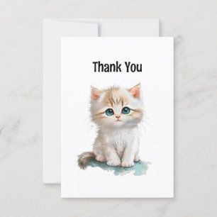 Cute Watercolor Kitten med Blue Ögon Blank Tack Kort
