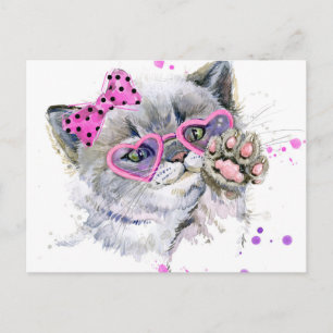 Cute Watercolor Kitten Vykort