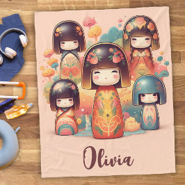 Cute Watercolor Kokeshi Dolls  Fleecefilt