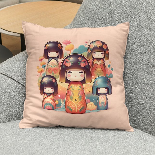 Cute Watercolor Kokeshi Dolls  Kudde (Skapare uppladdad)