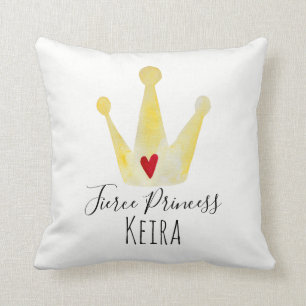 Cute Watercolor Krona Flicka Princess med Namn Kudde