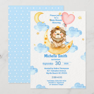 Cute Watercolor Kung Lejon Blue Rosa Inbjudningar