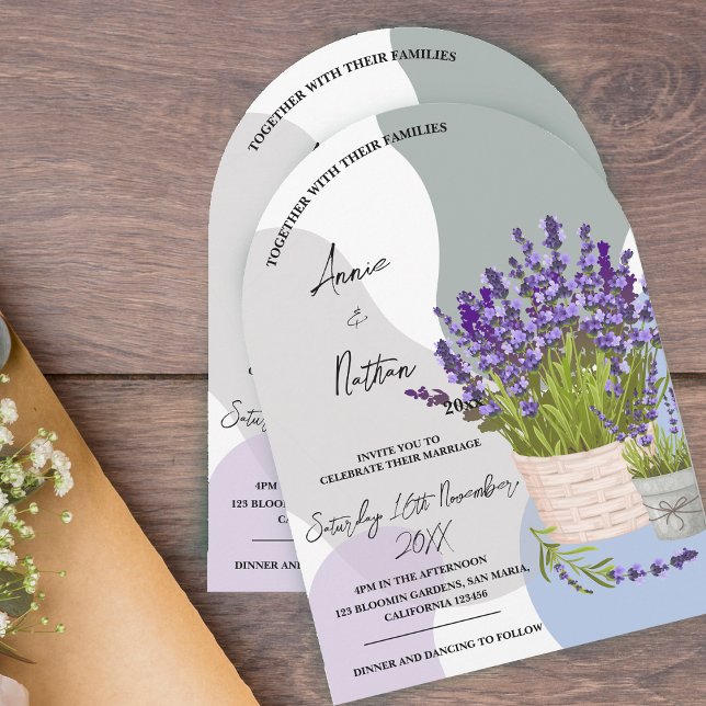 Cute Watercolor Lavender Stems i Basket Bröllop Inbjudningar (Cute Watercolor Lavender Stems in a Basket Wedding Invitation)